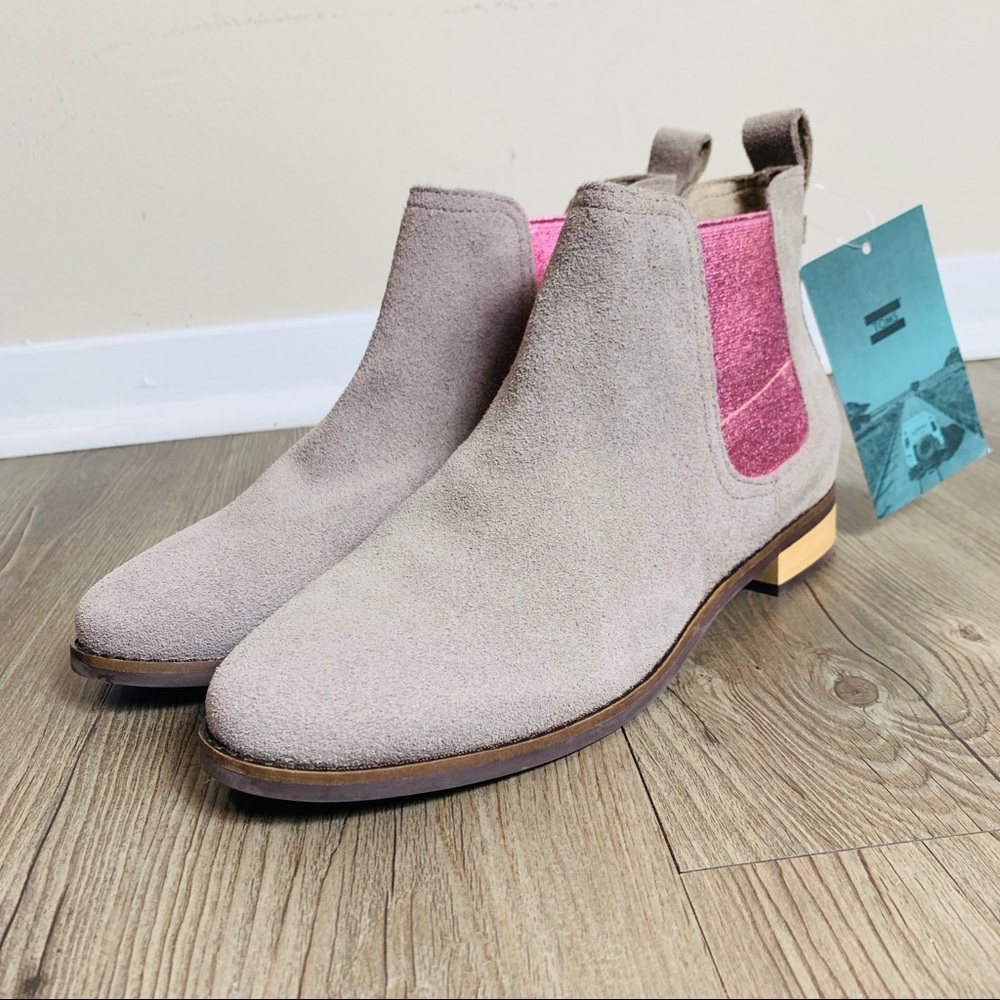 Pink and Tan Suede Ankle Boots